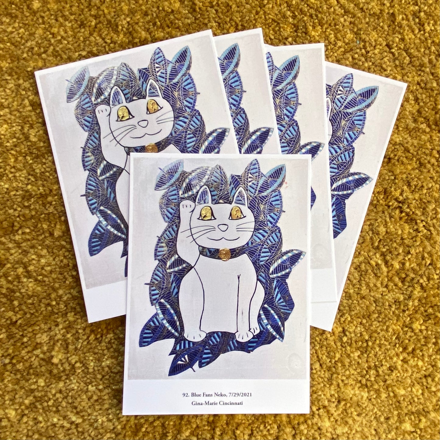 92. Blue Fans Neko A5 Postcard