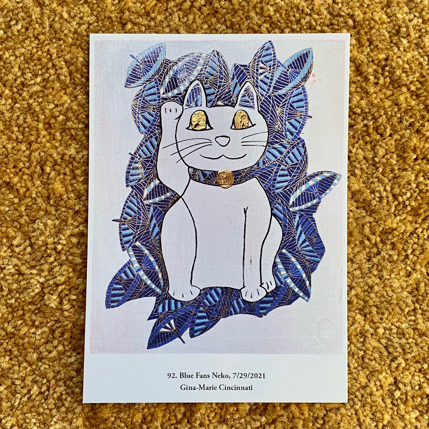 92. Blue Fans Neko A5 Postcard