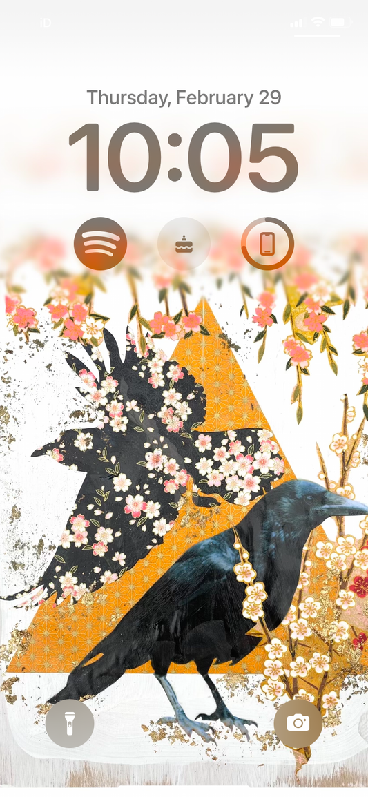 An image of an iPhone wallpaper featuring the artwork Caution Crow.